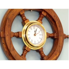 18" Deluxe Class Wood and Brass Ship Steering Wheel Clock 
